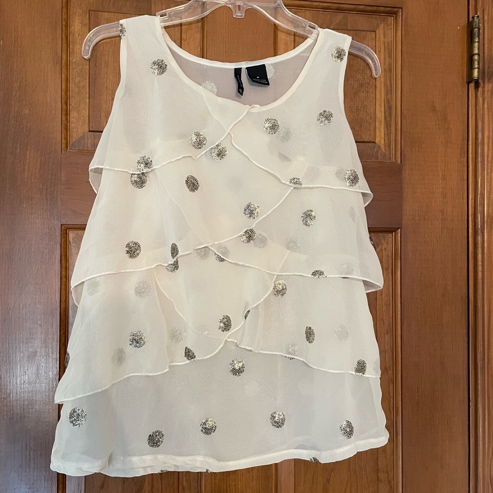 New Directions‎ Cream Sheer Layered Women's Top w/ “Embellishments,” Size Medium